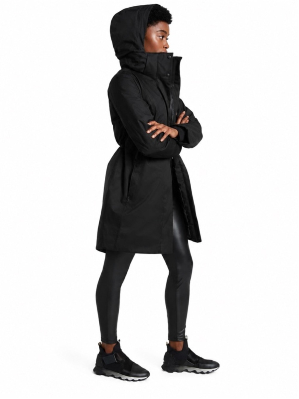 Athleta Outbound Parka II Black Down Hooded Long Winter Coat Midi Women’s XL